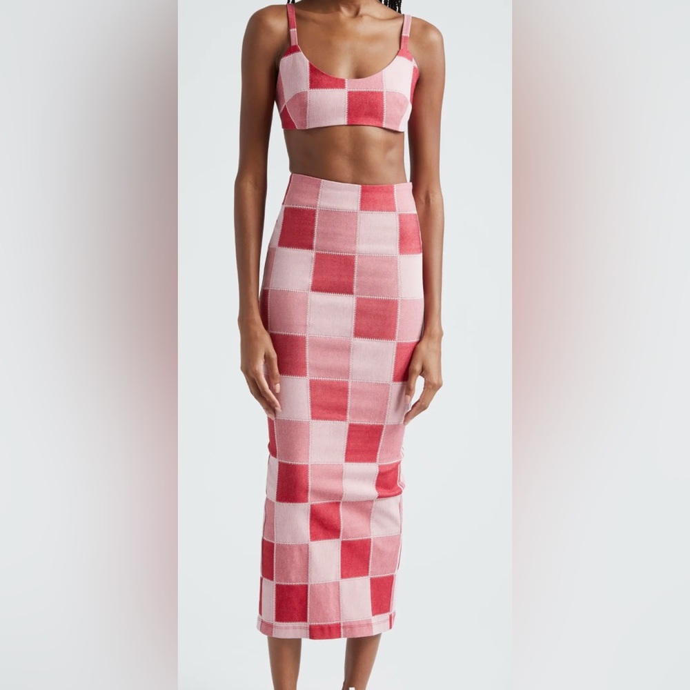 Sammy B Checkered Red & Pink Skirt Set XS